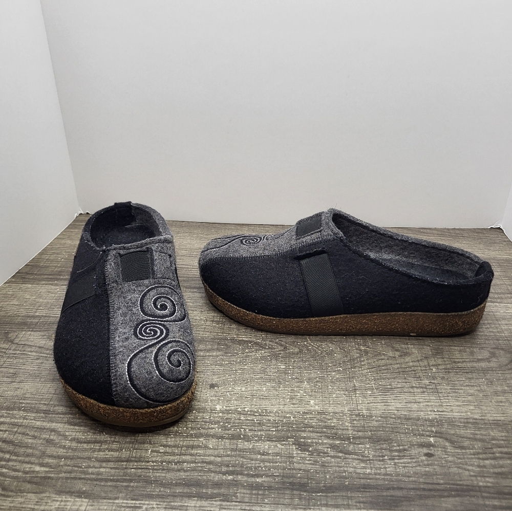 Haflinger Swirl Wool Slip On Clog Shoe Black Grey Size EU 38 US 7